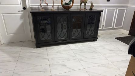 Black Wood Sideboard Cabinet with Glass Doors