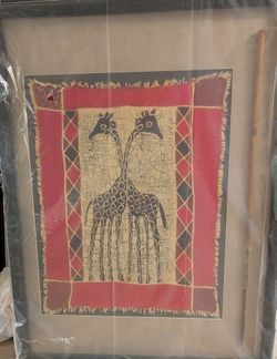 Framed African Batik Giraffe Textile Art