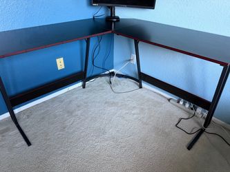 L-Shaped Gaming Desk Black with Red Trim