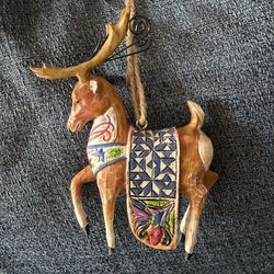  Enesco Jim Shore Heartwood Creek  Reindeer Blue Blanket Hanging Ornament