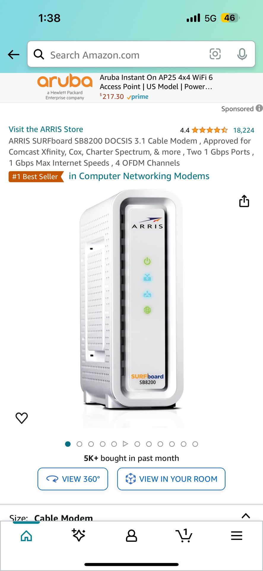 ARRIS SURFboard SB8200 DOCSIS 3.1 Cable Modem (Like New)