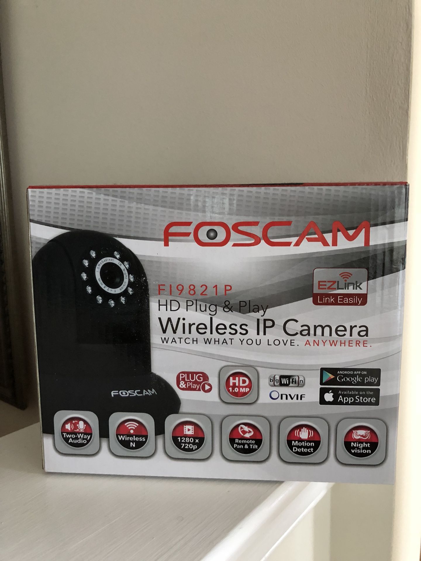 New! Foscam FI9821P HD 720P WiFi Security IP Camera with iOS/Android App, Pan, Tilt, Zoom, Two-Way Audio, Night Vision up to 26ft, (Black)