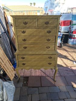 French Provincial-style six-drawer tallboy or highboy dresser
