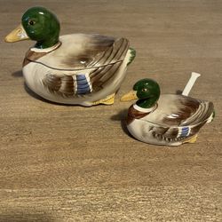 Vintage 1981 Otagiri Mallory Duck Tureen & Condiment Jar Set (Made in Japan)