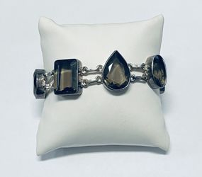 Vintage Large Sterling Silver Smoky Quartz Toggle Bracelet