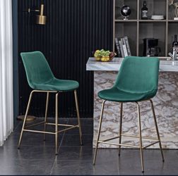 NEW (2) Green Velvet 26.5” Counter Bar Stools