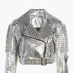 Leather Silver Studded Jacket 