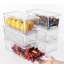 Audend 6 Pack Plastic Storage Containers with Handle for Pantry and Snack Organizers,