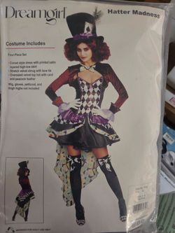 Dreamgirl Adult Mad Hatter Costume for Women, Womens Whimsical Mad Hatter Madness Halloween Costume