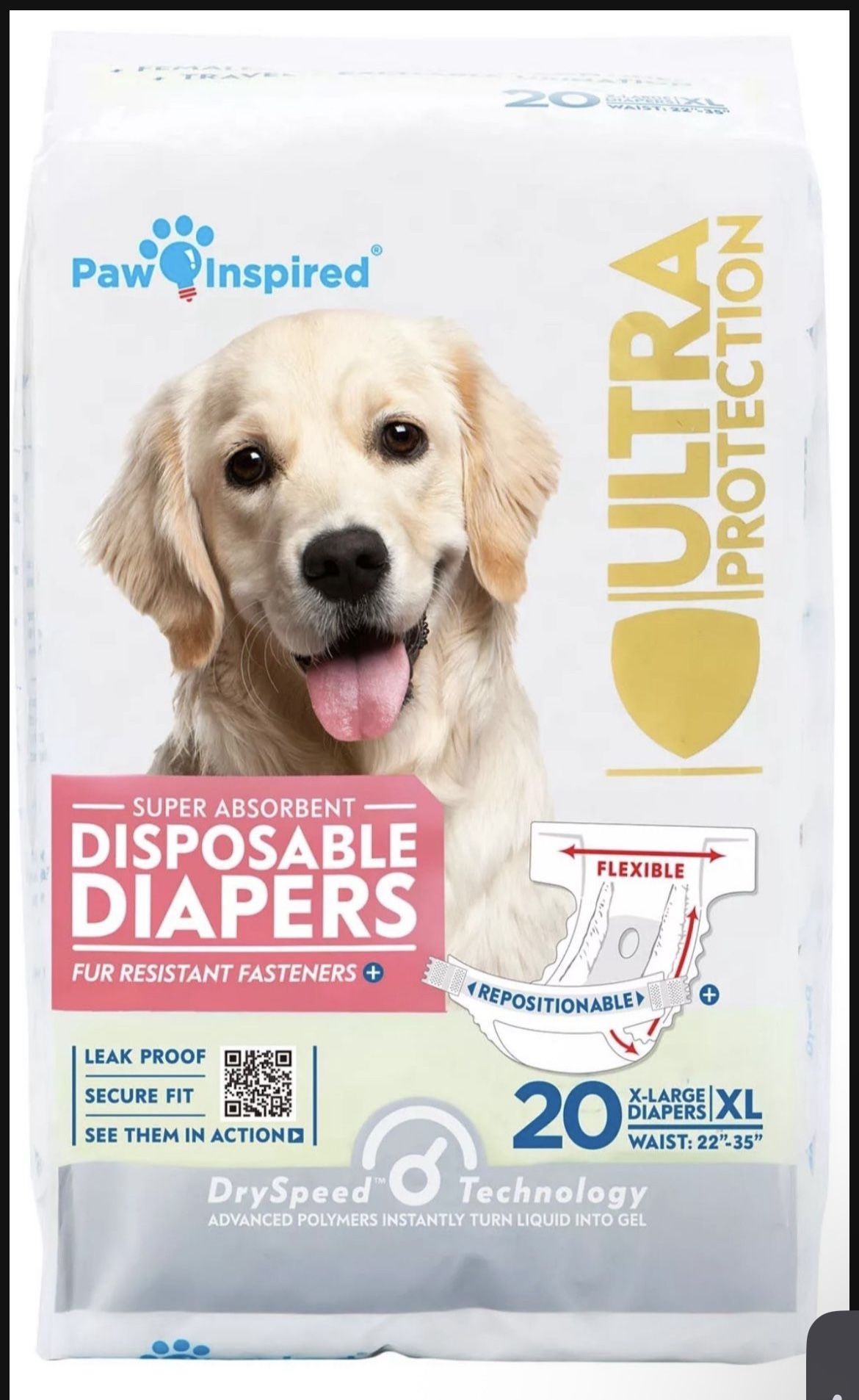 Paw Inspired Disposable Female Dog Diapers, X-Large: 22 to 35-in waist dog diaper size XL