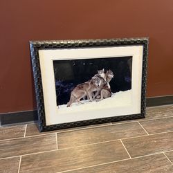 Framed Photograph - Grey Wolves Playing in the Snow