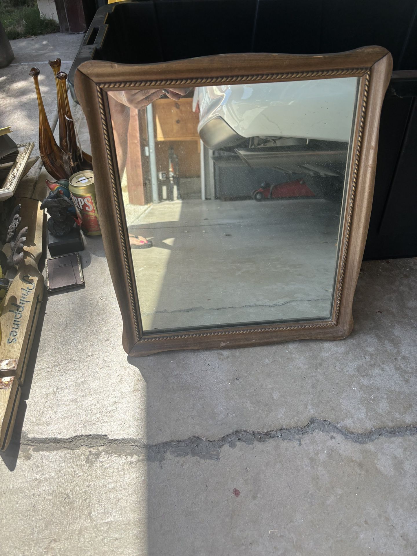 Antique Mirror W/fold Out Stand
