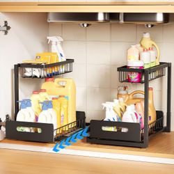 BRAND NEW 2 Pack Metal Pull Out Cabinet Organizer with Sliding Drawer for Home, Laundry, RV, Pantry, Spice