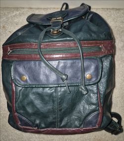 Vintage Leather Backpack Green Burgundy