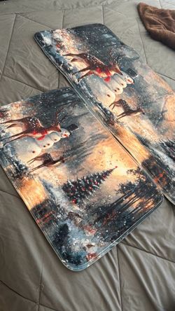 Christmas Winter Scene Floor Mat Set