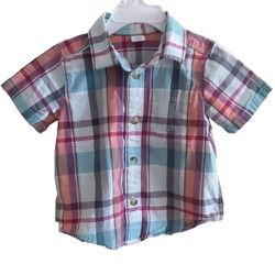 Old Navy Blue and Red Plaid Casual Short Sleeve Button Down Shirt Size 12-18M