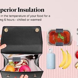 Lunch Bag Women Insulated Lunch Bag Purse, Leather Lunch Bag for Women, Lunch Box Purse Modern, Stylish Lunch bag for Women Black, Cute Fancy Lunch ba