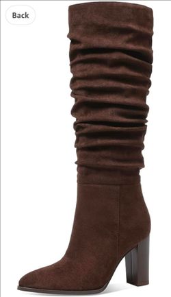 Erocalli Women's Knee High Boots Fall Brown Suede Chunky Heel Pointed Toe Winter High Heel Tall Long Side Zipper Sz 10