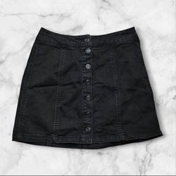 Mudd Women's Black Solid Stretch Denim Button-Front Mini Skirt, Size 3 Juniors