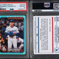 2024 TOPPS UPDATE #US149 YOSHINOBU YAMAMOTO AQUA RC PSA 10