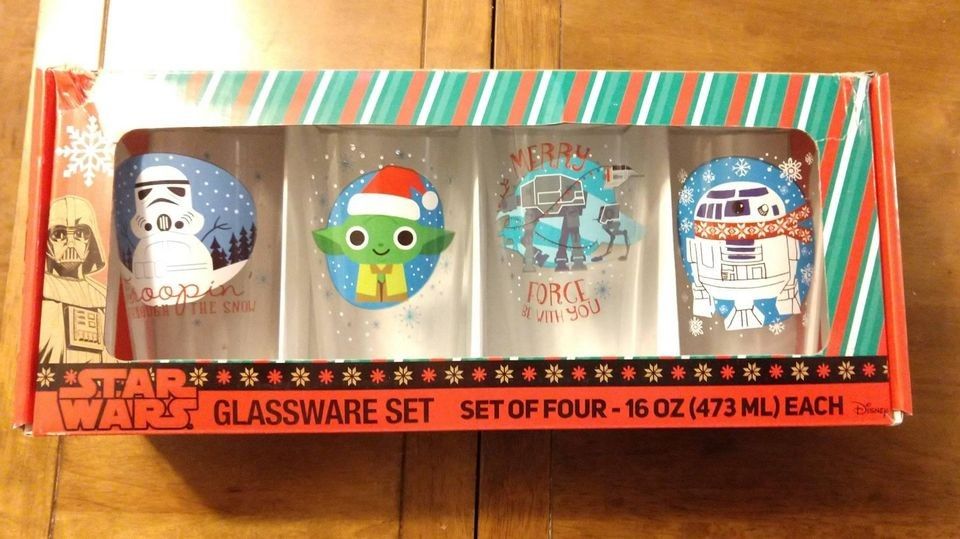 Star Wars Christmas 4 Glass Set 16oz * Storm Trooper * Grogu Baby Yoda * Rudolph Walker * R2D2