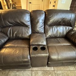 2 Brown Leather Reclining Couches