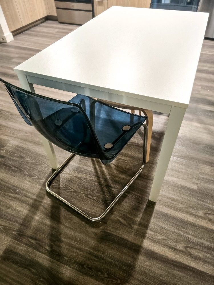 Modern Extendable Dining Table + 2 Acrylic Blue Chairs