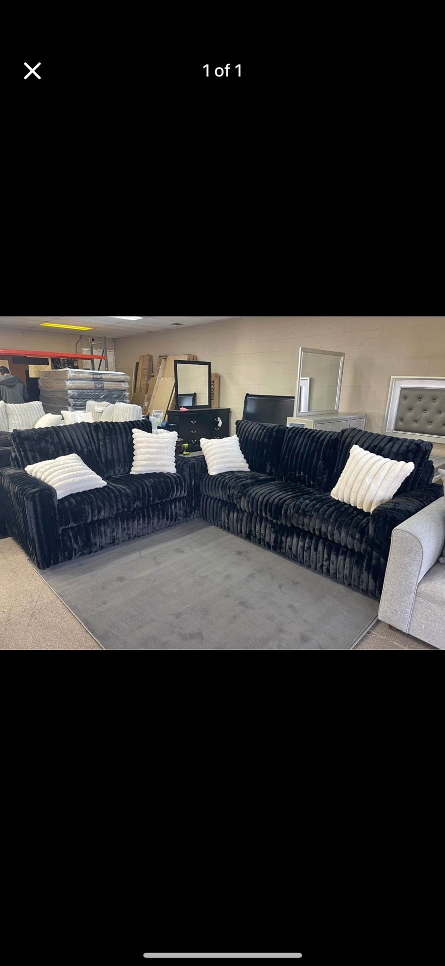 NEW CORDUROY BLACK SOFA & LOVESEAT