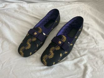 Gucci Black Satin Jacquard Fern Loafers
