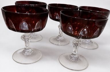 Cristal d’Arques Gothic Ruby Red Champagne Sherbet Glasses France Set of 5