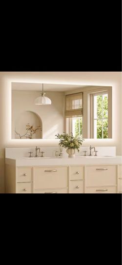 72 in. W x 36 in. H Rectangular Frameless LED Light Anti-Fog Wall Bathroom Vanity Mirror with Backlit