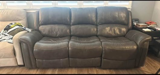 FAIRLY NEW | Dark Grey Leather Reclining Couch - 85 | ($400, originally bought at $1600)