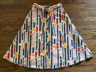 Anthropologie Hutch Geometric Print Button Front A-Line Bauhaus Skirt Womens Small Tie Waist Size 2