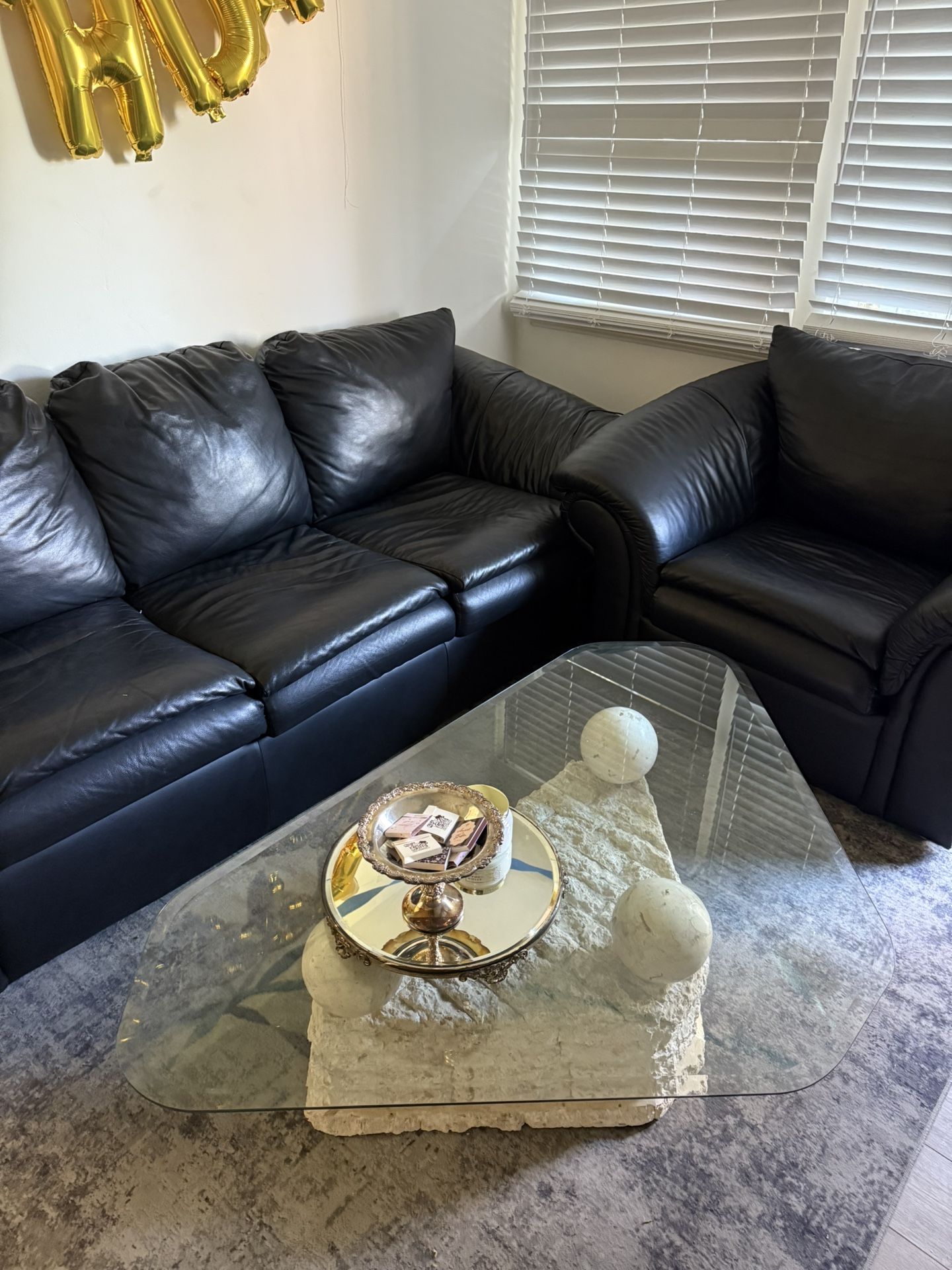 Black Leather Couch & CHAIR