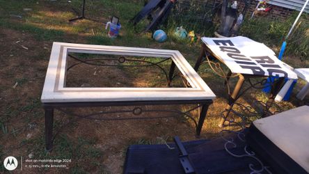 Beautiful heavy duty metal or iron tables with the glass I do have separate packaged with it but not in the picture
