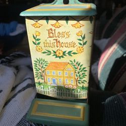 jasco tin matchbox holder bless this house