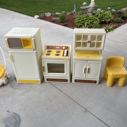 Retired Vintage Little Tikes Kitchen Set With Doll Stroller And Chair
