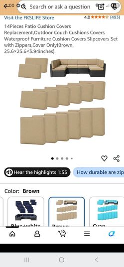 14-Piece Patio Cushion Covers Brown