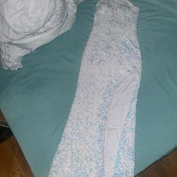 Crystal Doll White Iridescent Sequin Prom Dress *New*