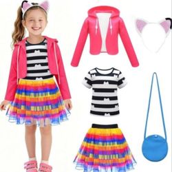 Gabby's Dollhouse Tutu Costume, 5 piece set Gabby Costume Dress for Toddler Girls Size 5-7 Tutu skirt , shirt, sweater, headband and cat purse (PRICE 
