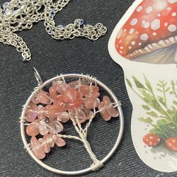 Rose Quartz Wire Wrapped Tree Of Life Necklace 