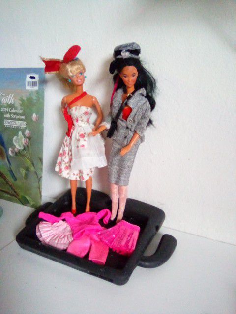 Two Vintage Barbies With Clothes 