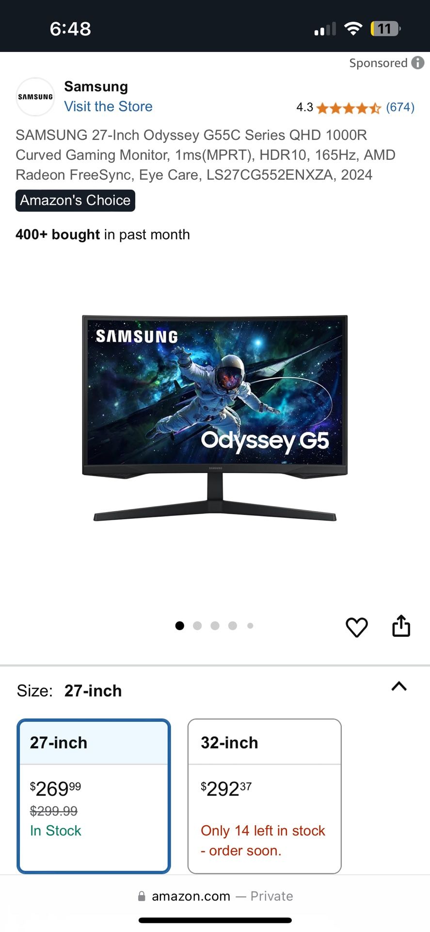 *NEW* Samsung G55C 27” Curved Gaming Monitor