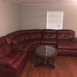Burgundy Sectional Sofa, 2 Recliner’s, and 3 Tables