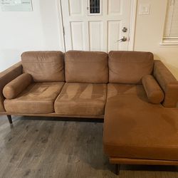 Genuine Suede Leather Sofa With Chaise