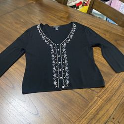 Beautiful Beaded & Embroidered Black Sweater Sz XL