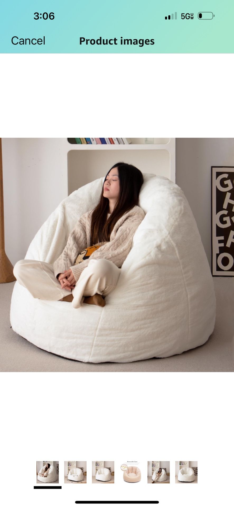Large Shell Bean Bag Chair, Adult Size Bean Bag Sack White 3 Available