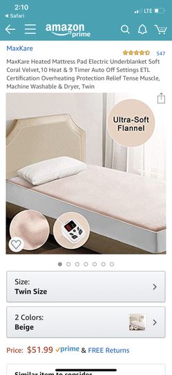 MaxKare Heated Mattress Pad Electric Underblanket Soft Coral Velvet,10 Heat & 9 Timer Auto Off Settings ETL Certification Overheating Protection Reli