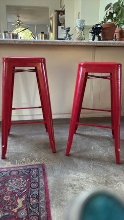Red Metal Bar Stools – Set of 2
