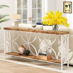 70.9 inch Extra Long Sofa Table, Industrial Console Table Behind Couch with 2 Tier Storage Shelf, Narrow Entryway Table for Entryway, Living Room, Foy